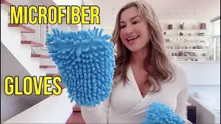 Potchen 2 Pairs Microfiber Dusting Mitt Gloves - Microfiber Dusting Gloves and Glass Cleaning