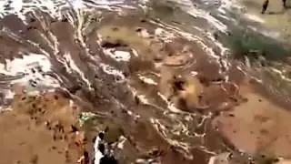 Locals celebrate as dry river bed finally flows with water