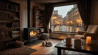 🍂Cozy familiar instrumental music & Sounds of rain and fireplace 🍂