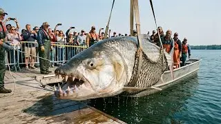 Massive Tigerfish Landing &mdash; Wide Jaws, Sharp Teeth, Real Dockside Action