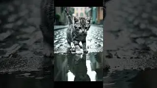 A cat and a reflection in a puddle / Котик и отражение в луже #shorts #cat #веселыекоты #веселыекоты