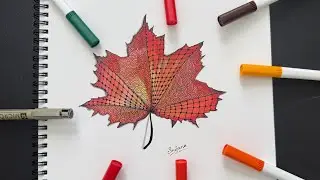 Easy Autumn leaf painting using brush pens for beginners | Autumn Zentangle Art 