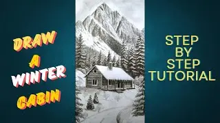 How to Draw a Winter Cabin | Snow Landscape Drawing Step by Step
