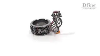 Red Diamond Skull Wedding Rings For Couple Matching Skull Ring Set - Dfine Jewelry Store