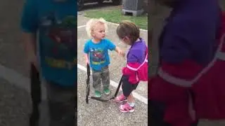 Kids pretending to be dog on a leash