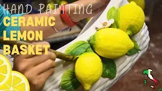 Ceramic hand decoration of a lemon basket - Decorazione a mano di un cesto limoni in ceramica