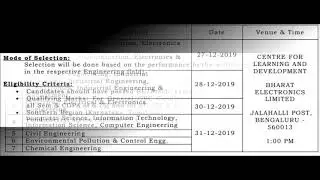 Bharath Electronics Ltd (BEL) - Graduate Apprenticeship training 2020.