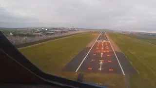 KLM Boeing 747-400F Landing Amsterdam Sunset, Cockpit Nose View
