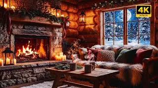 4K Cozy Cabin + Smooth Jazz + Fireplace 🔥 The Most Relaxing Winter Ambience