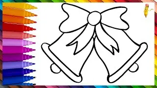 How To Draw And Color A Christmas Bell Step By Step With GLITTER 🎀🔔