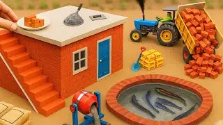 Amazing DIY Mini Tractor Builds Catfish Pond with Bricks and Cement | Science Project #diytractor 
