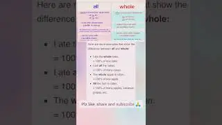 All vs Whole &ndash; Confusing pair made easy! 💡#AllVsWhole#EnglishGrammar #shorts #englishlearning