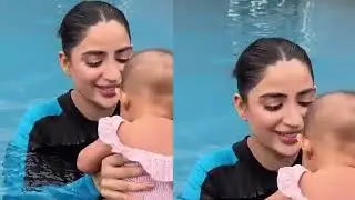 Saboor Ali Enjoying Pool Party With 4 Month Old Daughter Serena | Celebrity Baby Moments 2025