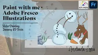 Paint with me |Snowman| Winter Illustration using Adobe Fresco