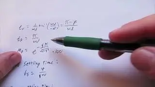 2nd Order System Transient Response Performance Calculations