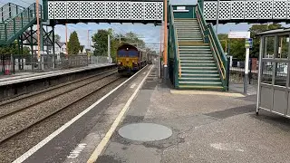 Freight train speeds through Barnt Green Station (05/10/21)