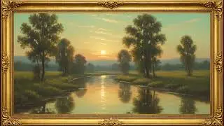 Golden Hour River Scene 🌅 | 4K Framed TV Art Screensaver with Music | Classic Oil Painting Style