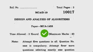 2019 KUK MCA 3rd Design & Analysis of Algorithms Question Paper