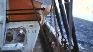 Oceanic survey vessel underway in heavy seas, Pacific Ocean HD Stock Footage