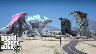 Godzilla x shimo vs Godzilla dragon skeleton, Legendary Godzilla - Epic Battle ( GTA V Mods )