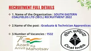 SECL Recruitment 2022 |SECL Apprentice Recruitment 2022 | SECL Graduate & Technician Apprentice 2022