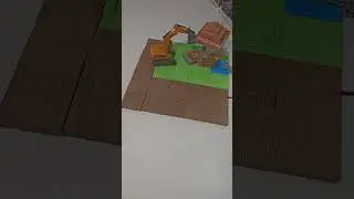 ASMR Excavator Crushes Tiny Minecraft House Built from Magnetic Blocks #satisfying