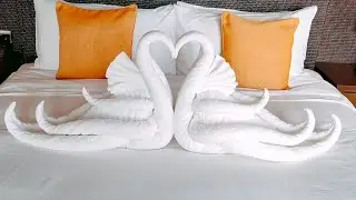 romantic bed decoration||towel folding swan||towel art for housekeeping swan set up||RB LOVE#viral