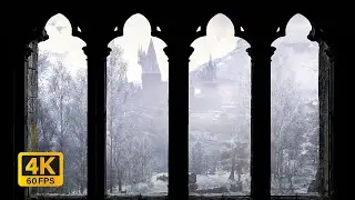 4K Winter at Hogwarts - Harry Potter Snow Ambience, Cozy Window View, Hogwarts Legacy