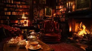 Ambience in the Quiet Company of Books | Edwardian Reading Nook with Fire Sounds  | 8 Cozy Hours