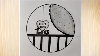 Beautiful circle design drawing easy।। Mom and dad drawing in circle।। parents lover heart drawing।।