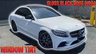 2021 MERCEDES BENZ C300 GETS GLOSS BLACK ROOF WRAP & WINDOW TINT