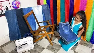 Old jeans reuse into wood chair making at home