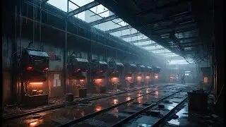 NEXUS: Abandoned Cyberpunk Machine Warehouse | Industrial Rain & Fog Ambience for Focus & Writing