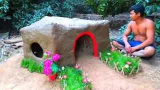 Abandoned Two Dogs. Build Mud House and Garden for Dogs / Wilderness Tools