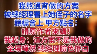我熬通宵做的方案，被總經理直接署上她侄子的名字。競標會上，甲方點名：「請原作者來講！」我起身微笑：「抱歉，這方案不是我做的。」——全場嘩然，總經理臉色慘白#為人處世#生活經驗#情感故事#职场