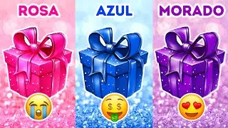 &iexcl;Elige Tu Regalo! 🎁 &iquest;Rosa, Azul o Morado? 💗💙💜 Desaf&iacute;o de 3 Cajas de Regalo 😍😭🤩 2 Buenos y 1 Malo 😱