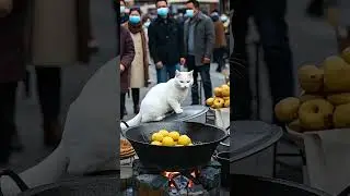 The hardworking cat runs a stall selling corn buns to support its family. 🐾🌽🥟