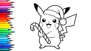 Pikachu with Christmas Candy Can Drawing, Painting & Colouring for Kids and Toddlers_ Kids Art 
