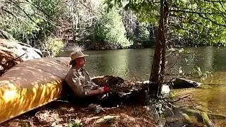 Spring cedar strip canoe hammock camp with DIY alcohol stove Ontario Canada 2017