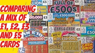 A mix of scratch cards for you to enjoy. Trying out &pound;1, &pound;2, &pound;3 and &pound;5 Lottery scratch cards