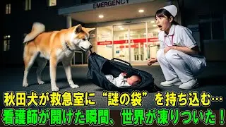 【奇跡の実話】秋田犬が救急室の前まで袋をくわえて運んできた…看護師がその袋を開けた瞬間、目の前の光景に思わず倒れ込みそうになった。