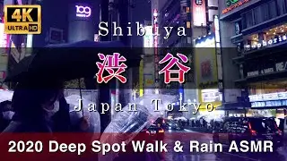 Japan Tokyo Shibuya 2020 Night Street View 4K Deep Spot Underground Walk & Rain ASMR