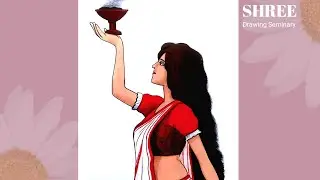 Bengali girl drawing / Bengali girl with Dhunuchi drawing