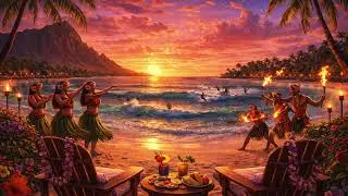 Hawaiian Sunset Ambience 🌺 Calming Island Music & Ocean Waves