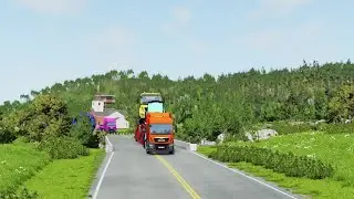 Double Flatbed Trailer vs Mega Speedbumps &ndash; Train vs Cars & Tractor Crash | BeamNG.Drive #0012