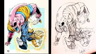How to Draw Goku vs Majin Buu Fight Scene | Easy Stickman to Anime Art Tutorial (Dragon Ball Z)