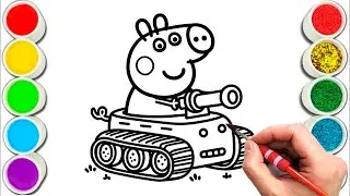 Peppa Pig riding a tank Drawing, Painting & Coloring For Kids and Toddlers_ Child Art