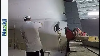 Plastering a new drywall ceiling timelapse