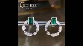 Baguette Cut Emerald Sapphire Hoop Earrings