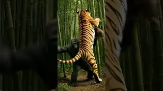 Tiger Pounces? Gorilla Blocks Hard 🦍🐯🐒 Monkey Laughs Slapping Thigh 😂#gorilla #tiger #funny #shorts